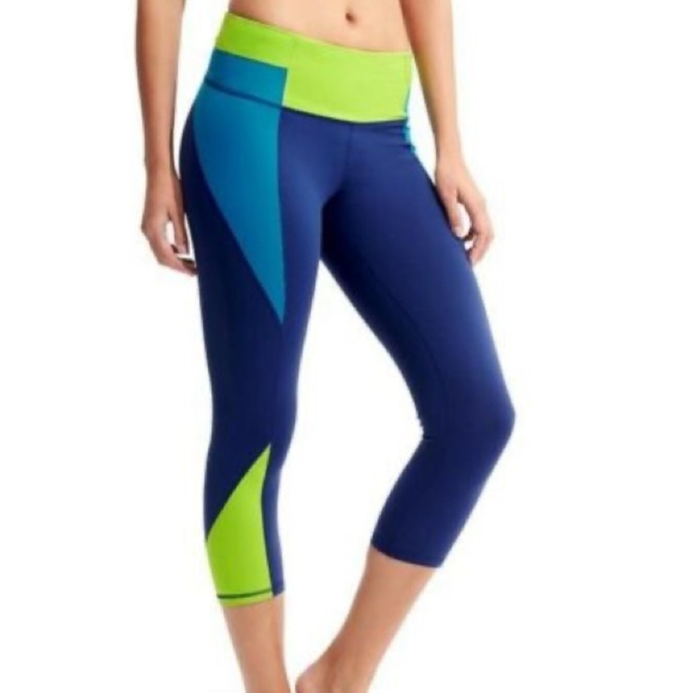 Athleta High Rise Colorblock Luma Chaturanga Capris - Green/Blue - S